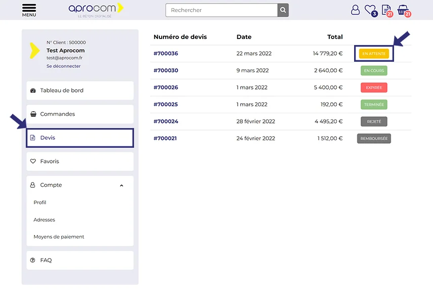 FAQ - Devis - Comment transformer un devis en commande